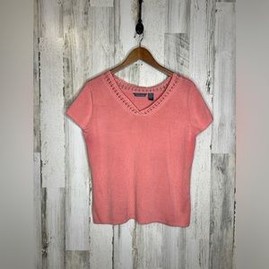 Hillard & Hanson Women's Crochet Trim Silk Blend Top Pink Size XL